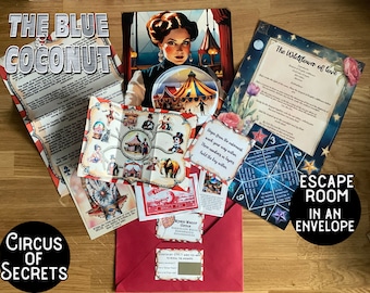 Circus of secrets, escape room in an envelope, Tabletop puzzles family and friends, teenager christmas gift, mystery, date night game night,