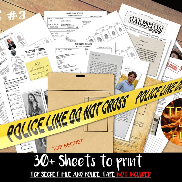 Tabletop detective case file, crime Cold case 3 Murder, print and Solve at home, Trial by Fire MURDER mystery, date night game, puzzle fun