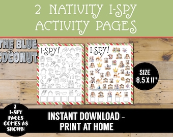 2 Nativity I-Spy Activity Pages Nativity I Spy Nativity Game | Color & Black-and-White Printable Activity for Kids.