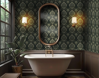 Vintage Green Wallpaper Mural: Mid Century Modern Peel and Stick Wall Art - VN27