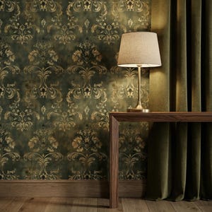Dark Baroque Floral Wallpaper: Vintage Damask Wallcovering for Living Room, Hallway or Bedroom - VN38