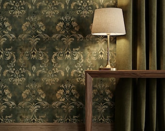 Dark Baroque Floral Wallpaper: Vintage Damask Wallcovering for Living Room, Hallway or Bedroom - VN38
