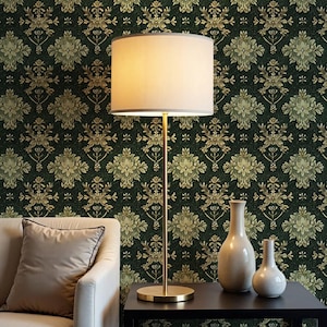 Whimsical Green and Yellow Botanical Wallpaper – William Morris Removable Wall Art for Cottage Interiors VN105