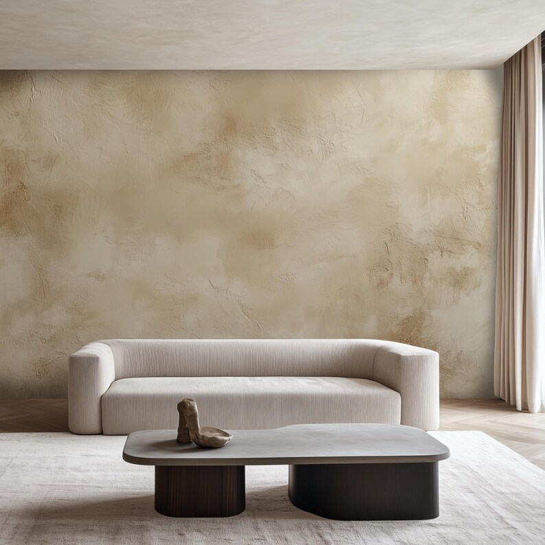 Warm Plaster Wallpaper: Beige Limewash Textured Wall for Dining Nook ...