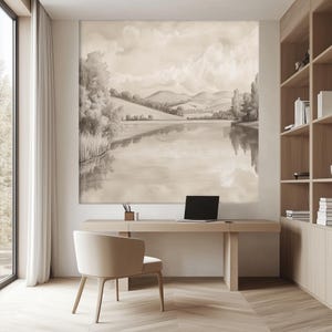 Custom Landscape Wallpaper Mural, Peel and Stick Rural Painting, Traditional Scenic Wall Art for Natural Decor RO72