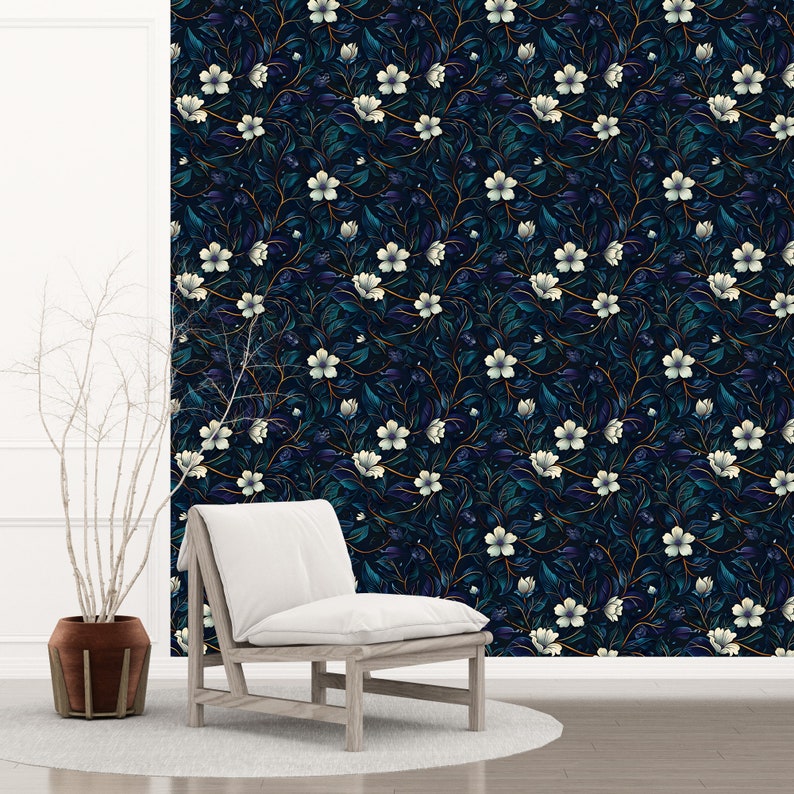 Immerse yourself in the beauty of nature with our Dark Botanical Peel and Stick Wallpaper. Featuring a secret garden of wildflowers, this maximalist accent wall decor brings a vibrant and lush feel to your space.