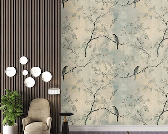 Chinoiserie Fågeltapet: Vintage botanisk tapet, elegant tapet - TG11