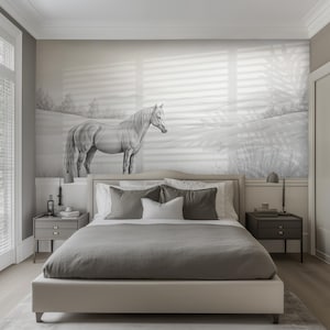 Custom Horse Wall Mural, Scenic Animal Wallpaper, Vinyl Wall Covering for Neutral and Natural Apartment Decor WH10