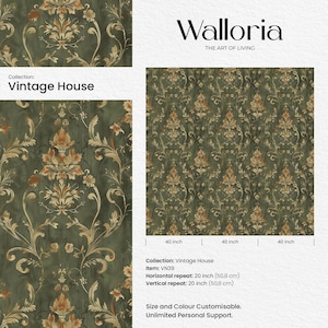 Enhance your home with our Vintage Dark Green Damask Removable Wallpaper. This wallpaper roll features an elegant bohemian damask pattern in rich dark green, ideal for adding a touch of vintage charm to any cottage or farmhouse decor.