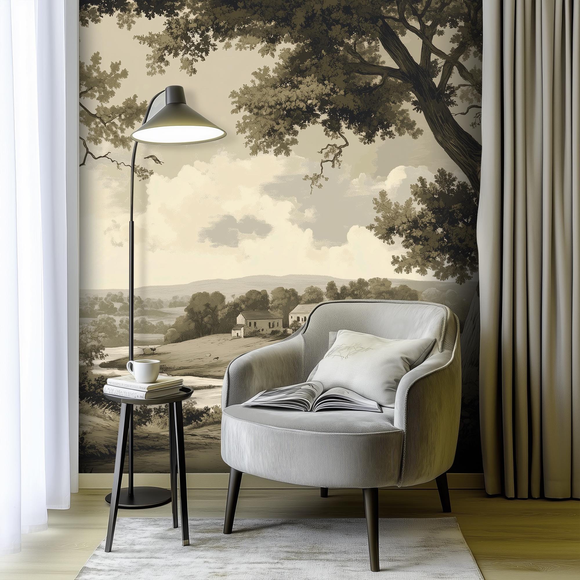 Vintage Landscape Mural Wallpaper: Classic Countryside Wall Art - RO17 ...