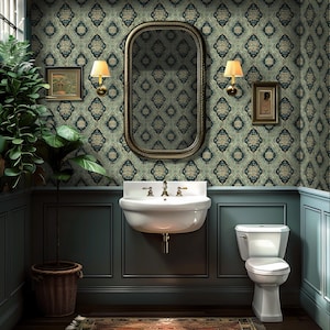 Vintage Bohemian Green Peel and Stick Wallpaper, William Morris Farmhouse Wall Art, Living Room Decor VN22