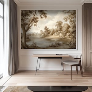 Farmhouse Tapestry Landscape Wallpaper, Vintage Removable Pastoral Wall Mural, Elegant Custom Wall Decor RO23