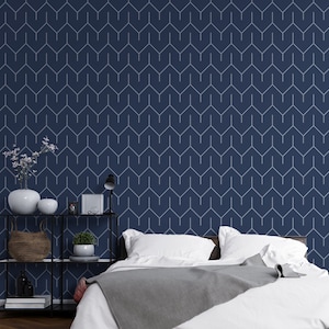 Marineblaue Tapete zum Abziehen und Aufkleben Moderne Boho Geometrische Tapete Designer Tapete SM50
