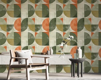 Retro Geometric Wallpaper: Mid Century Pattern for Living Room, Office - SH14