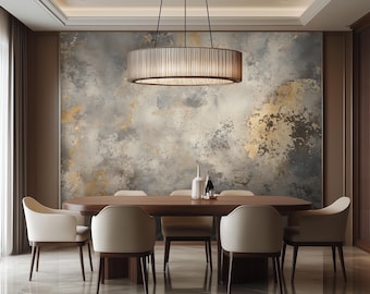 Papel de Parede Abstrato Dourado: Parede Cinza Luxuosa para Sala de Jantar - VS84