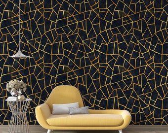 Schwarz Gold Abnehmbare Tapete Wandbild Art Deco Peel and Stick Wallpaper Dark Trendy Wall Decor BG13