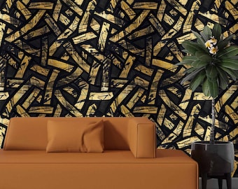 Luxury Geometric Gold Wallpaper: Art Deco Black Wall Mural - BG01