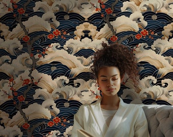 Oriental Wallpaper Vintage Japanese Wallpaper with Antique Print Beige Color Chinese Wallpaper SD16