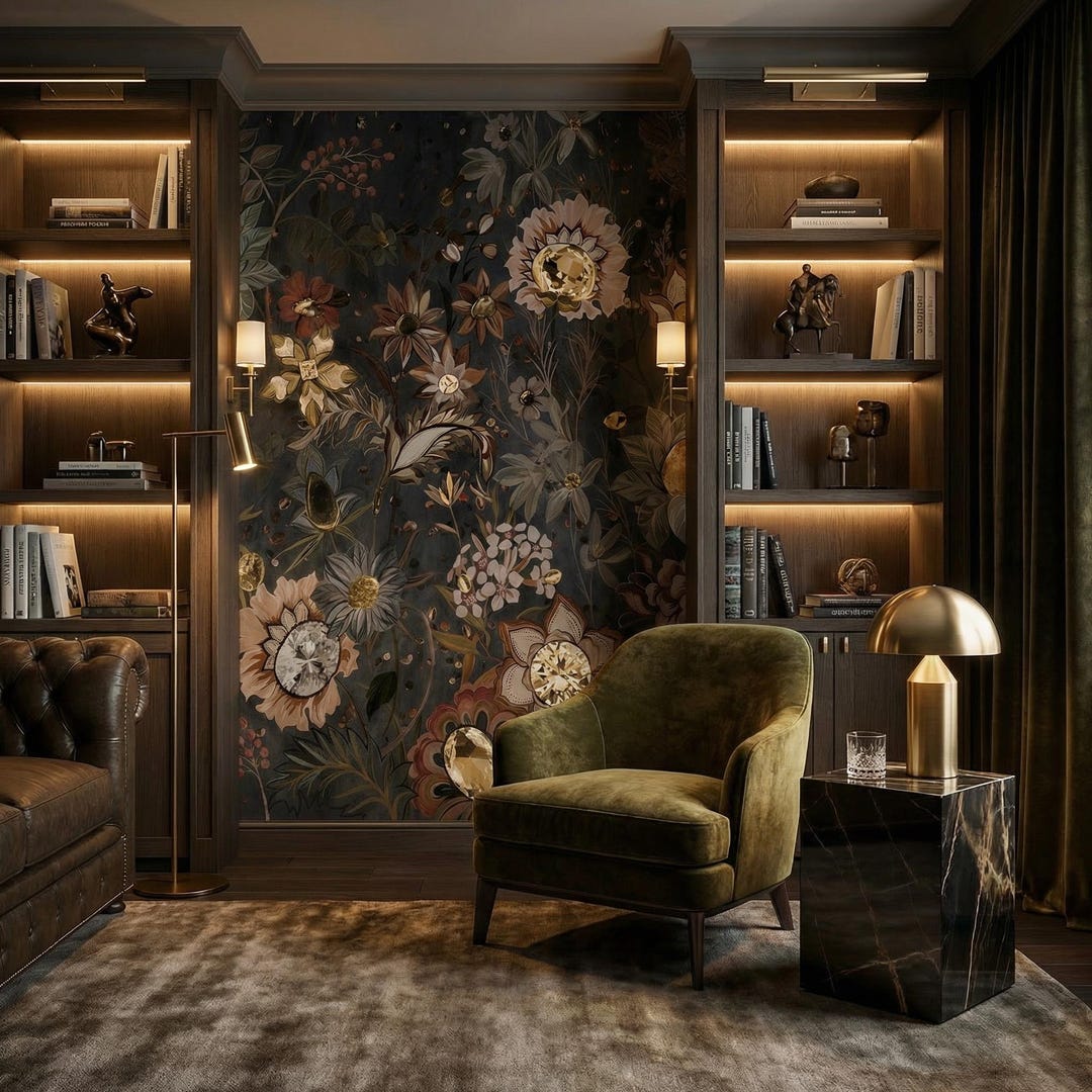 Moody Botanical Floral Mural Wallpaper: Dark Vintage Garden Wall Art ...