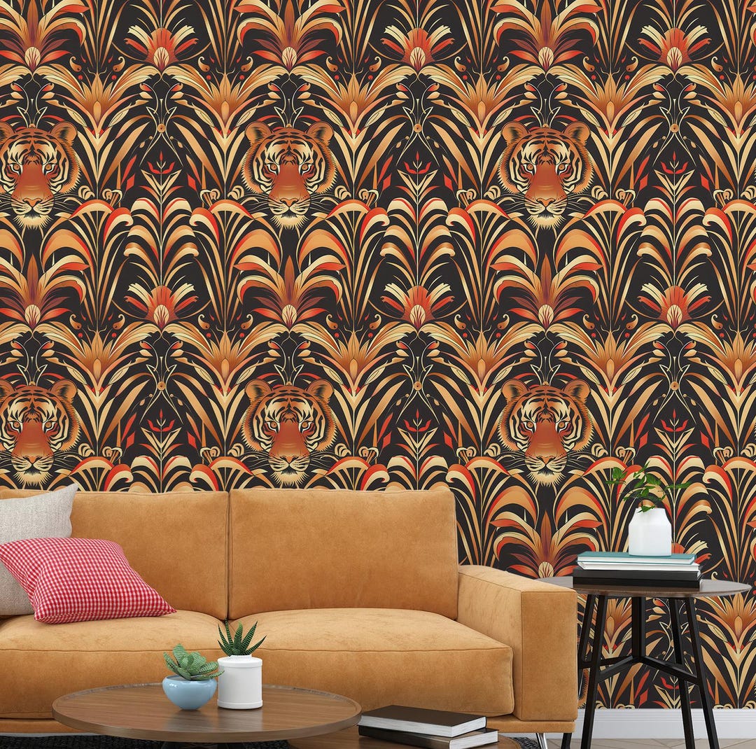 Tiger Mural Wallpaper | Watercolor Stars and Clouds Design