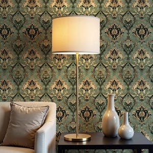 Whimsical Green Botanical Wallpaper – William Morris Removable Wall Art for Cottagecore Interiors VN101