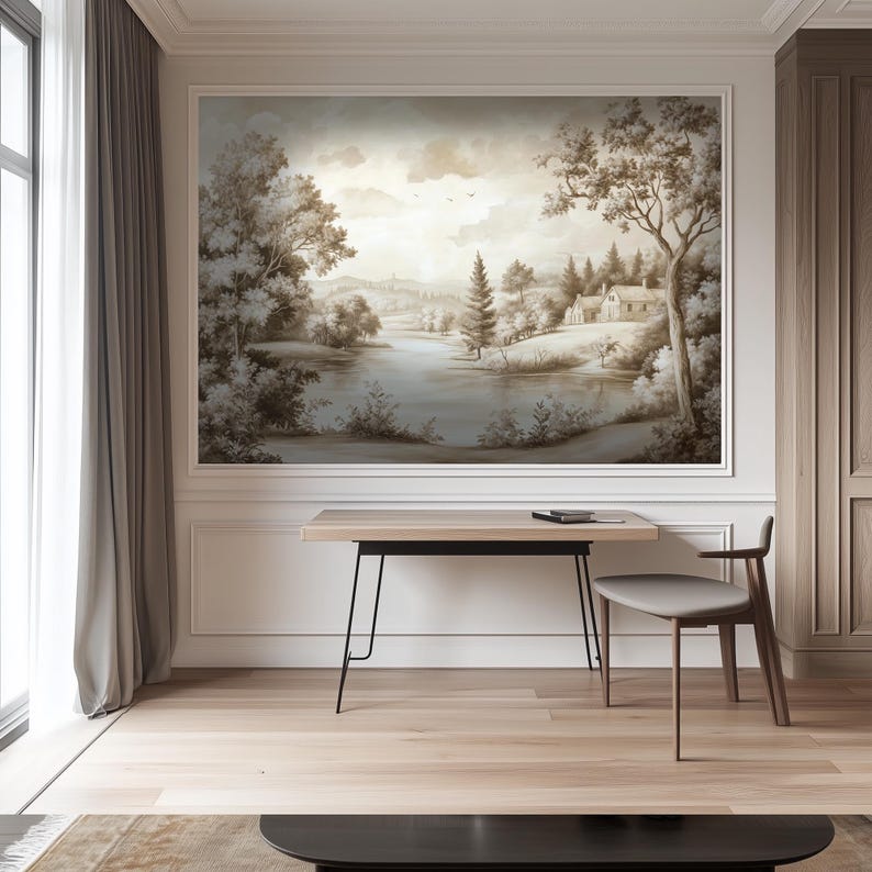 Elegant Tapestry Landscape Wallpaper, Vintage Pastoral Wall Mural ...