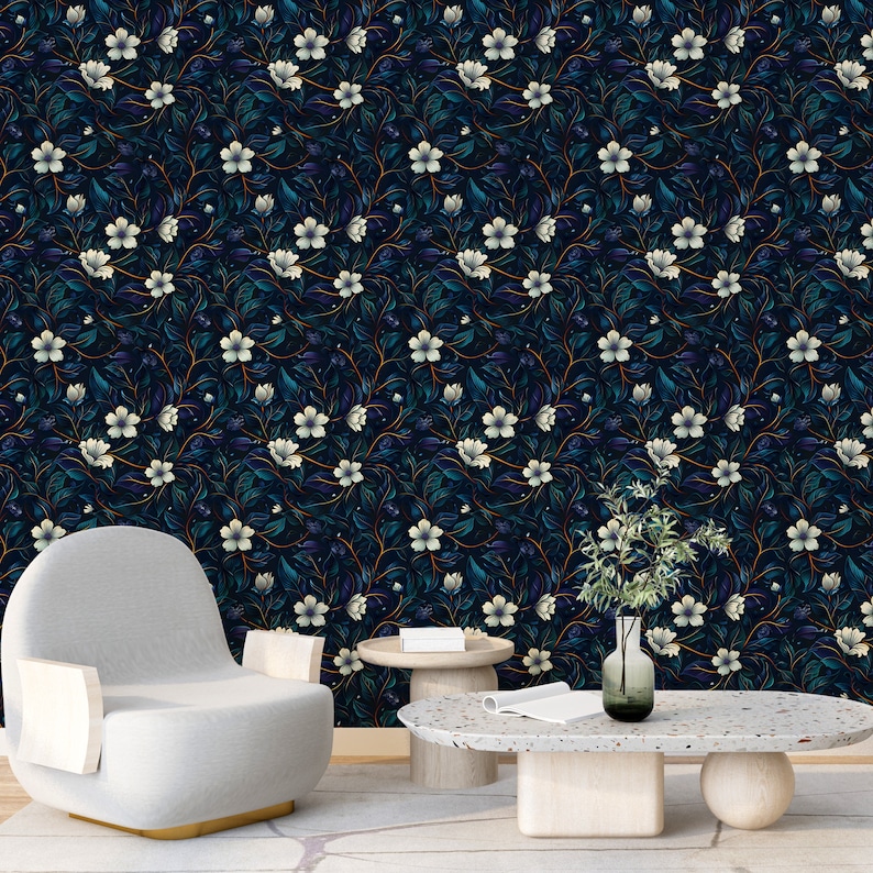 Immerse yourself in the beauty of nature with our Dark Botanical Peel and Stick Wallpaper. Featuring a secret garden of wildflowers, this maximalist accent wall decor brings a vibrant and lush feel to your space.