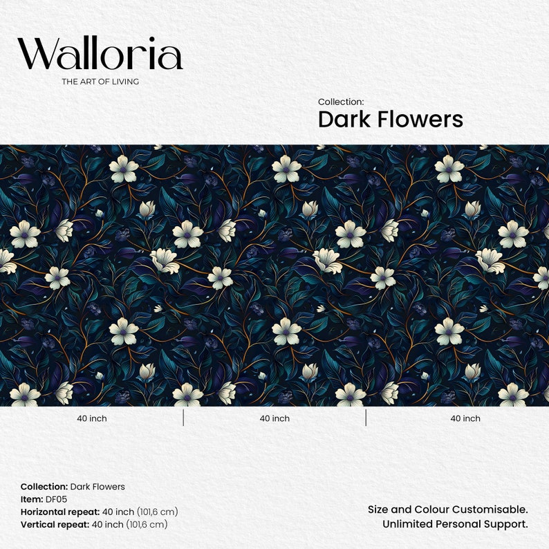 Immerse yourself in the beauty of nature with our Dark Botanical Peel and Stick Wallpaper. Featuring a secret garden of wildflowers, this maximalist accent wall decor brings a vibrant and lush feel to your space.