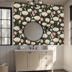 Designer Botanical Wallpaper – Removable Sage Green Floral Canvas, Temporary Boho Wall Decor BM41
