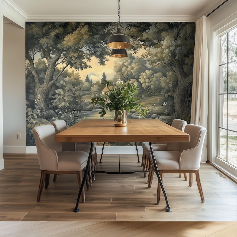 Vintage Pastoral Wallpaper Mural, Customizable Removable Landscape ...