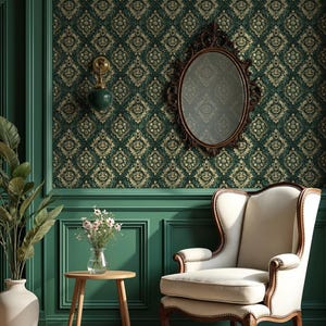 Cottage Green Wallpaper – William Morris Peel and Stick Wall Mural in Botanical Art Nouveau Style VN102