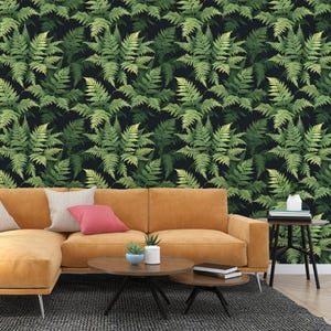 Moody Fern Wallpaper, Dark Floral Wall Mural, Vintage Green Removable Wallpaper MF02
