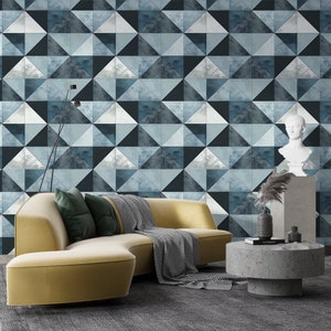 Minimalistische Marine Blaue Tapete Geometrische Boho Wallpaper Blau Boho Wandtattoo SH13