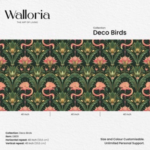 Elegance birds wallpaper designs. Discover elegance with our Art Deco Wall Murals. This collection includes vintage seamless patterns with birds, like this Pink Flamingos  and Flowers. Dark Floral Wallpaper will make your interior Elegance.