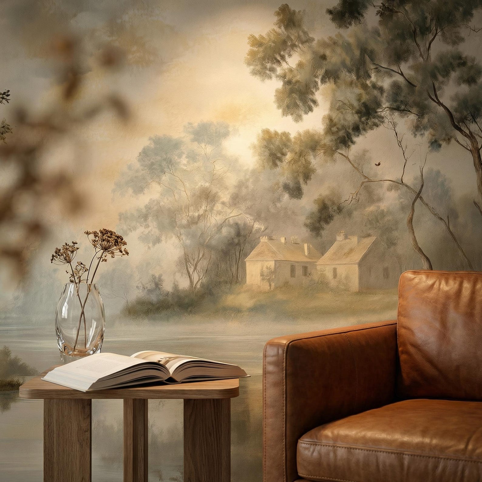 Removable Vintage Landscape Wall Mural, Elegant Tapestry Farmhouse ...