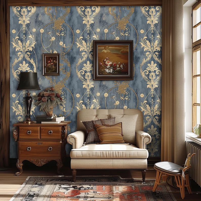 Enhance your bedroom with our Removable Art Nouveau Wallpaper, showcasing stunning William Morris patterns. This wallpaper brings a touch of retro wall art and bohemian mural charm to any space.