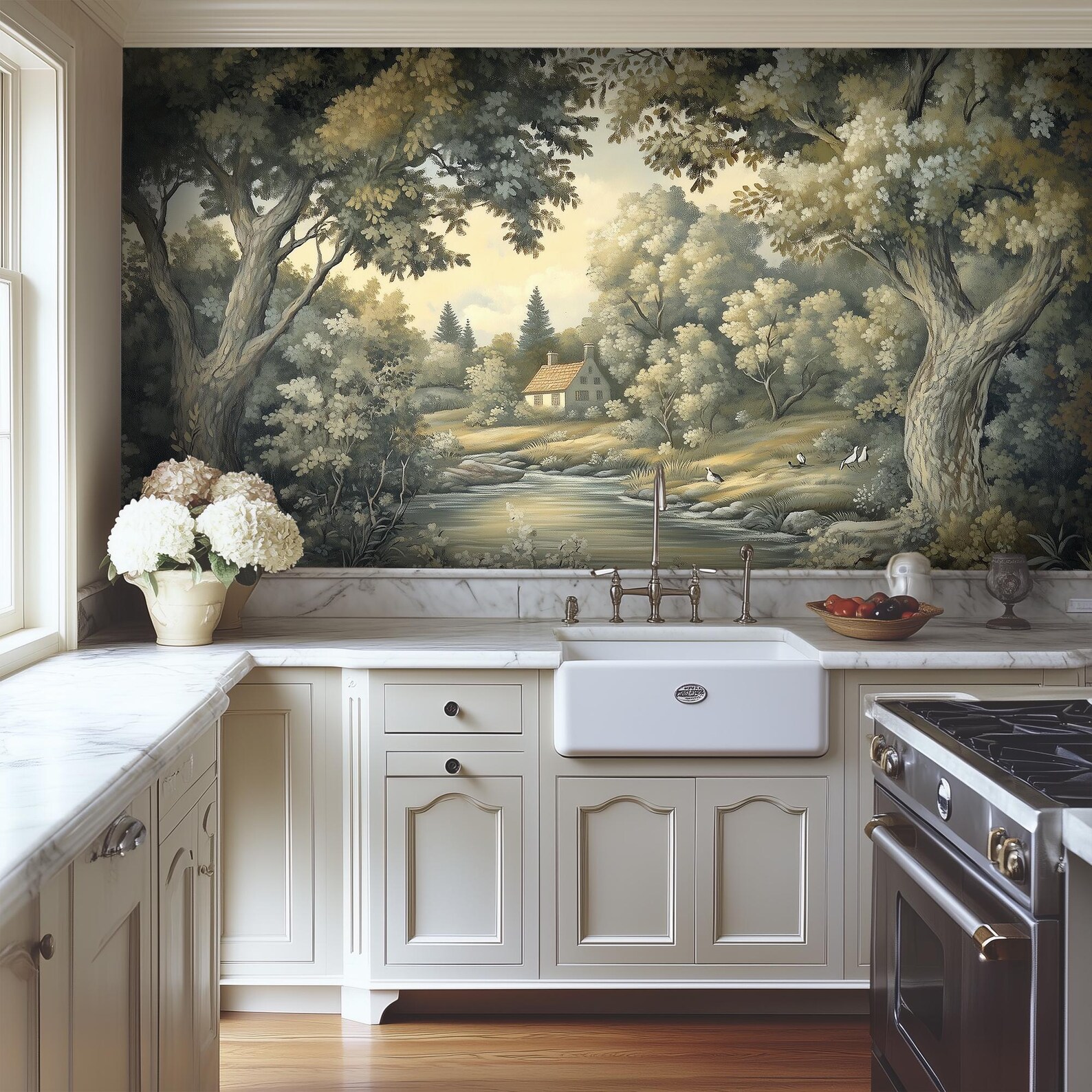 Vintage Pastoral Wallpaper Mural, Customizable Removable Landscape ...