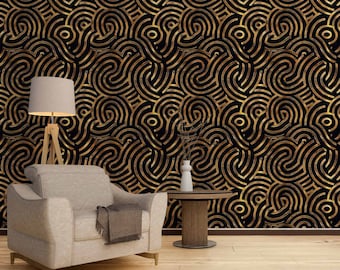 Schwarz Gold Abnehmbare Tapete Wandbild Art Deco Peel and Stick Wallpaper Dark Trendy Wall Decor BG12