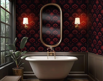 Dark Floral Damask Wallpaper: Burgundy Vintage Wallpaper for Bathroom - BE06