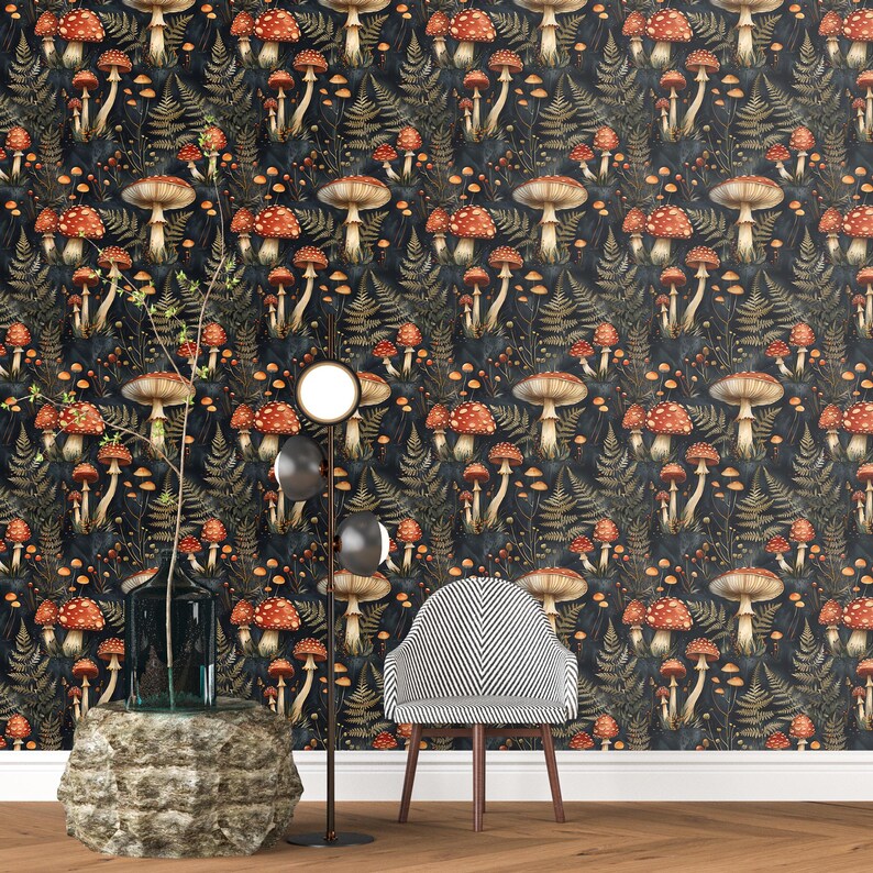 Enchanted Forest Wallpaper – Vintage Fly Agaric Botanical Mural With ...
