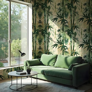 Chinoiserie Bamboo Wallpaper Mural: Oriental Farmhouse Decor, Removable Accent Wall