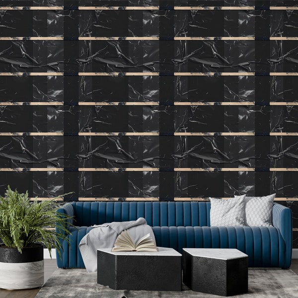 Modern Black Abstract Wall Mural Black Street Art Wallpaper Dark Trendy Mural Wallpaper UW12