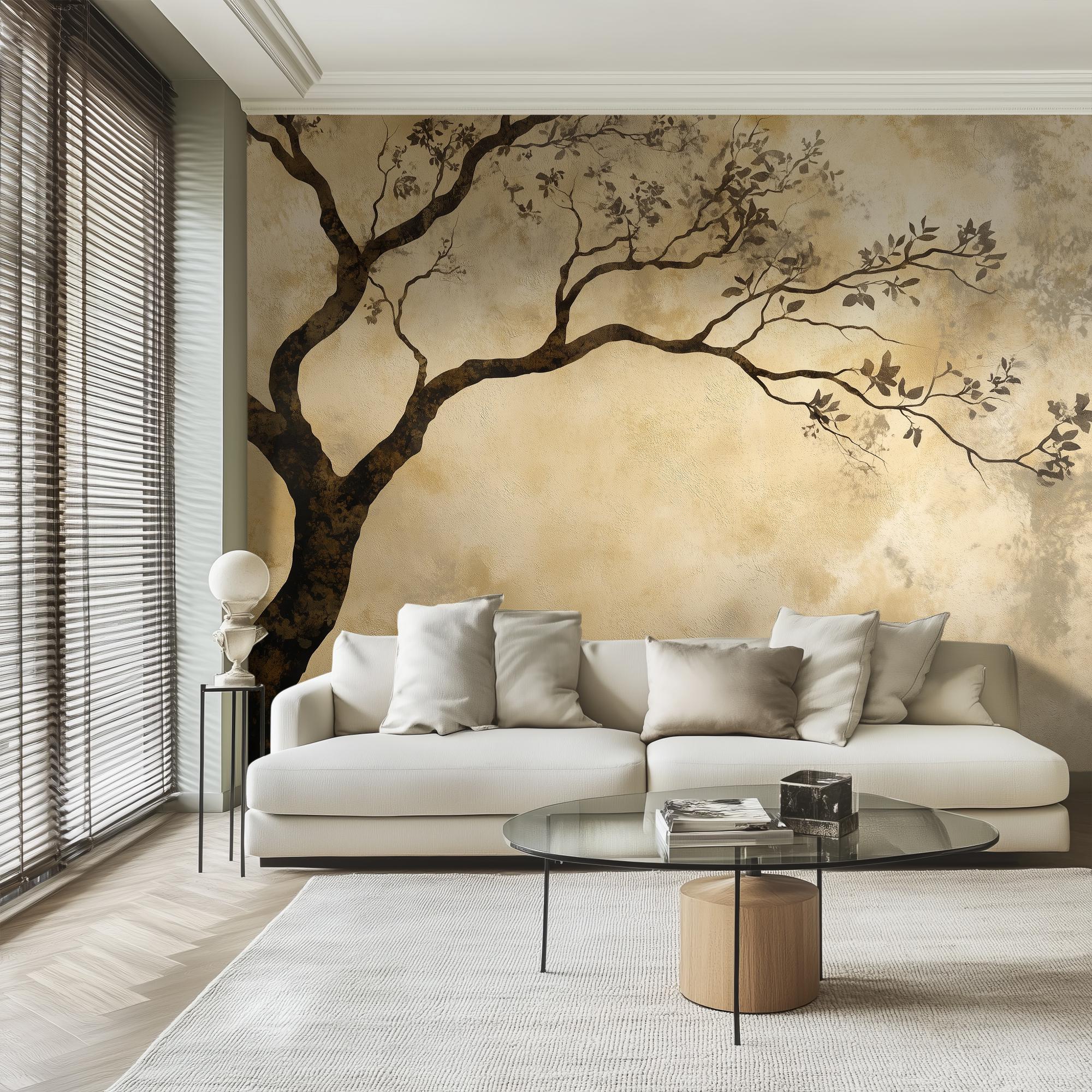 Chinoiserie Tree Branch Mural Wallpaper: Asian Ink Landscape Wall ...