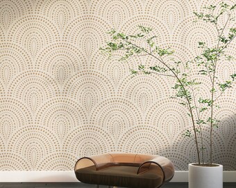 Neutral Geometric Peel and Stick Wallpaper: Beige Removable Wall Art