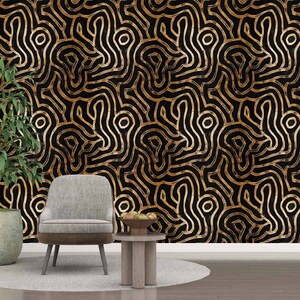 Abstract Gold Accent Peel and Stick Wallpaper: Black Wall Mural - Etsy