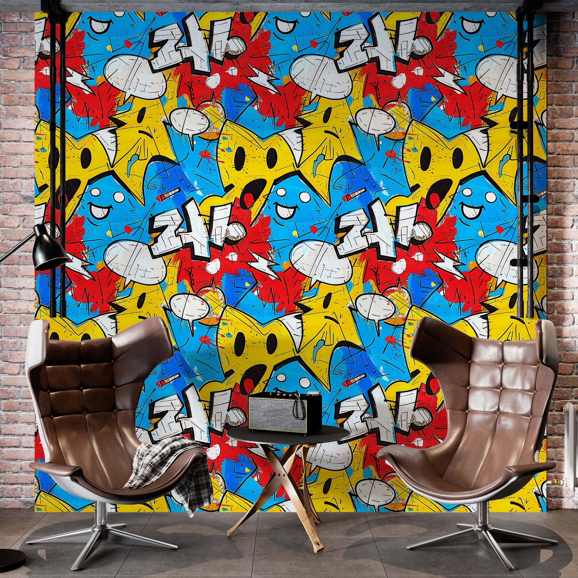 Graffiti Wall Mural, Pop Art Wallpaper, Funky Vinyl Wallpaper, Colorful ...
