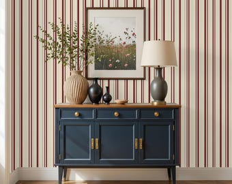 Red Vintage Stripe Wallpaper: Classic Vertical Striped Wall Decor, Timeless Traditional Design - WR40