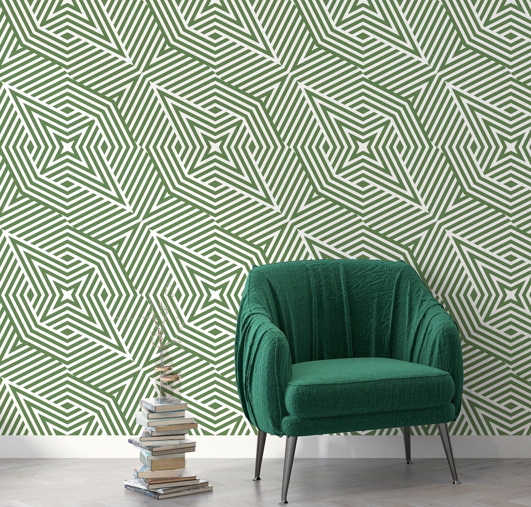 Boho Wallpaper Peel and Stick Wallpaper Green Wallpaper by Walloria ...