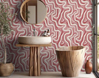 Removable Pink Boho Wallpaper, Abstract Geometric Bathroom Mural, Reusable Modern Wall Art MB28