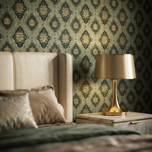 Papel pintado verde de William Morris: Arte de pared vintage bohemio autoadhesivo - VN22